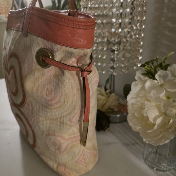 Coach Pink and Cream Signature Tote - Picture 3 of 12